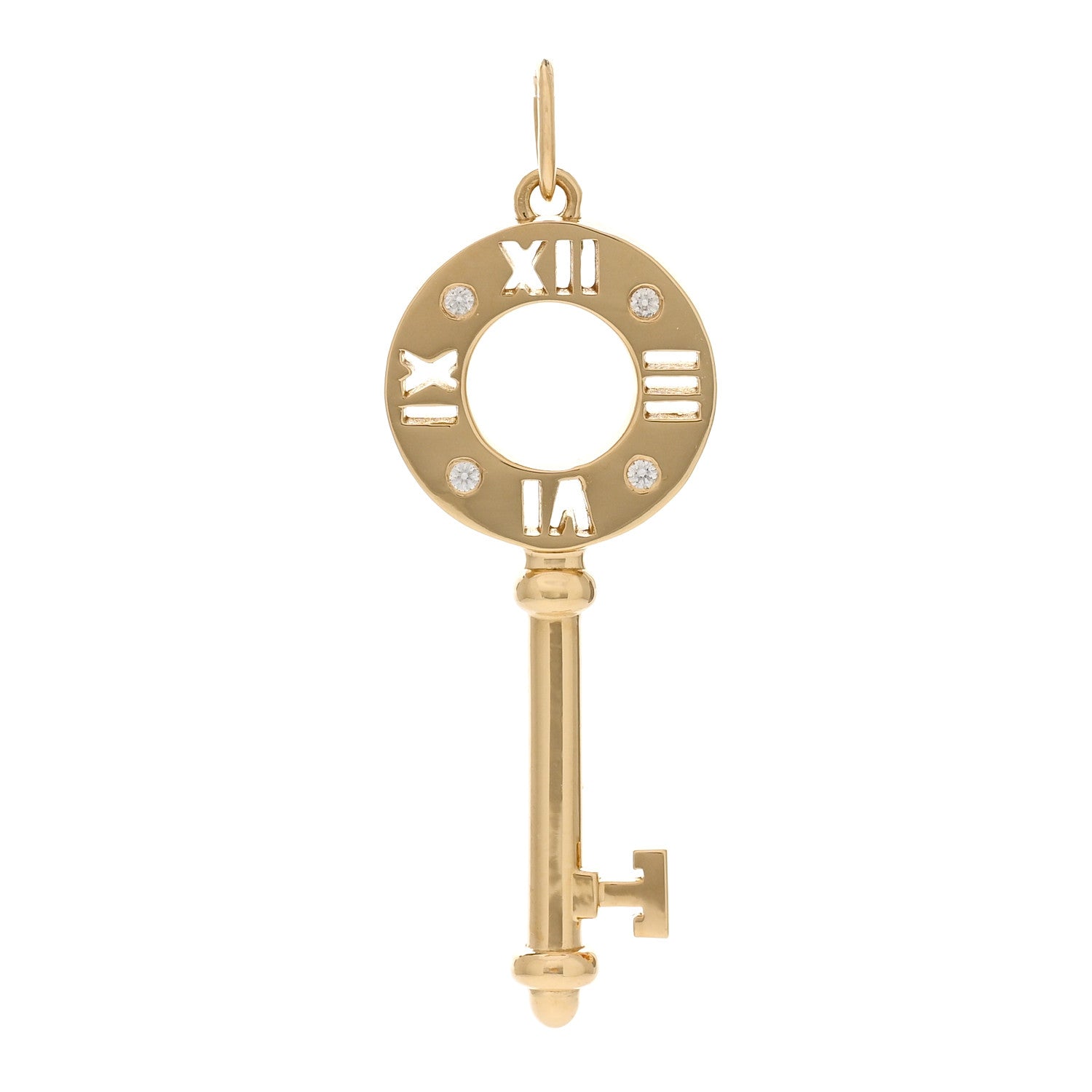 Tiffany 18K Yellow Gold Diamond Atlas Pierced Key Pendant 1 of 4
