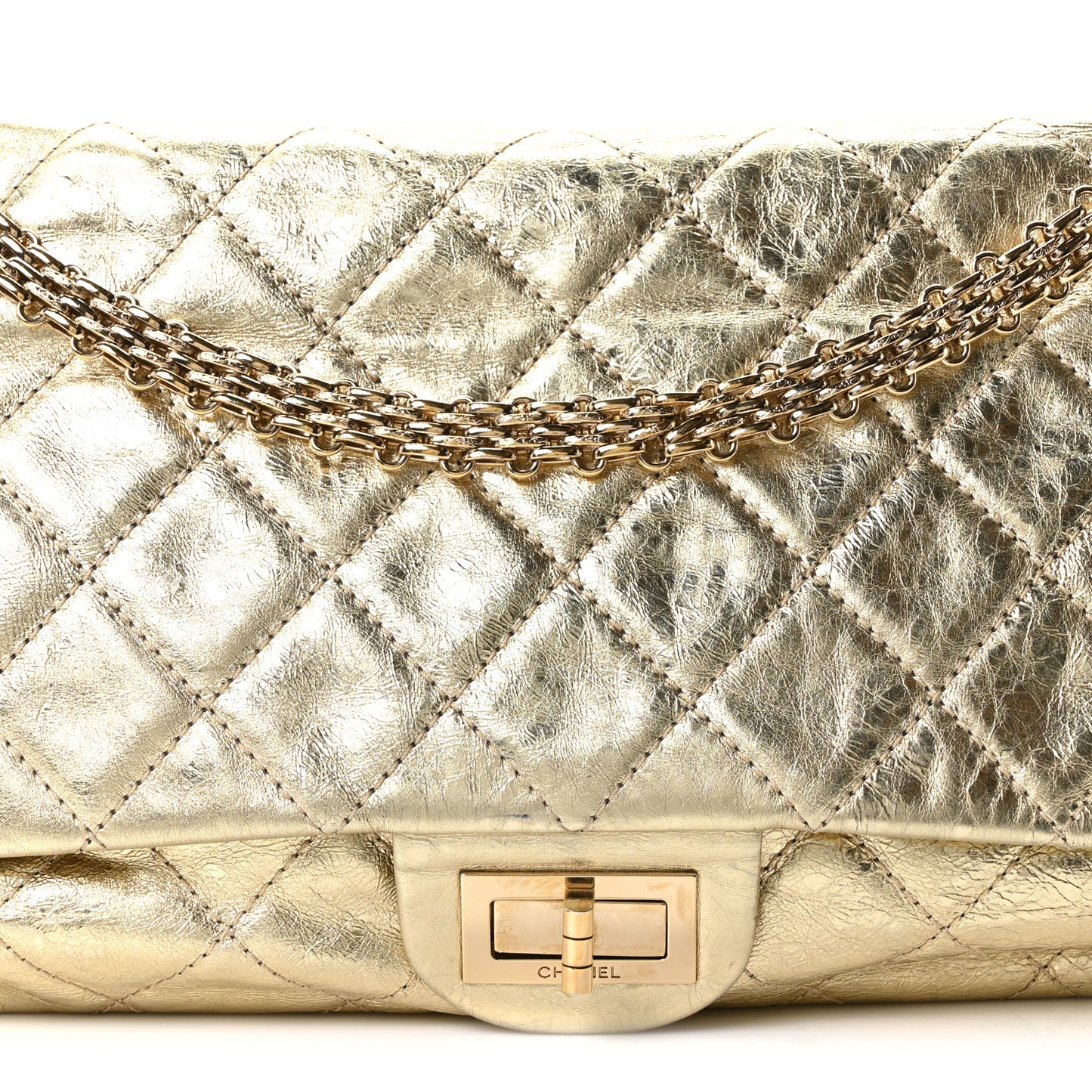 Metallic Aged Calfskin Quilted 2.55 Reissue 227 Flap Gold