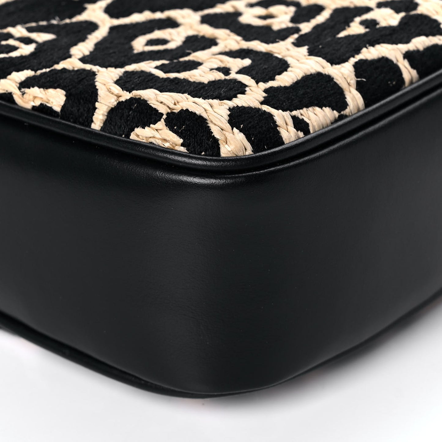 Raffia Calfskin Leopard Print Monogram Lou Camera Bag Natural Beige Black