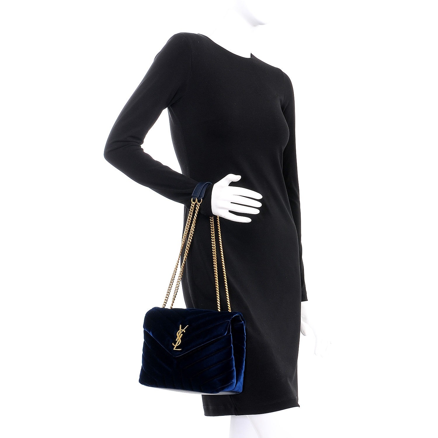 Saint Laurent Velvet Y Quilted Monogram Small Loulou Chain Satchel Medium Blue 3 of 9