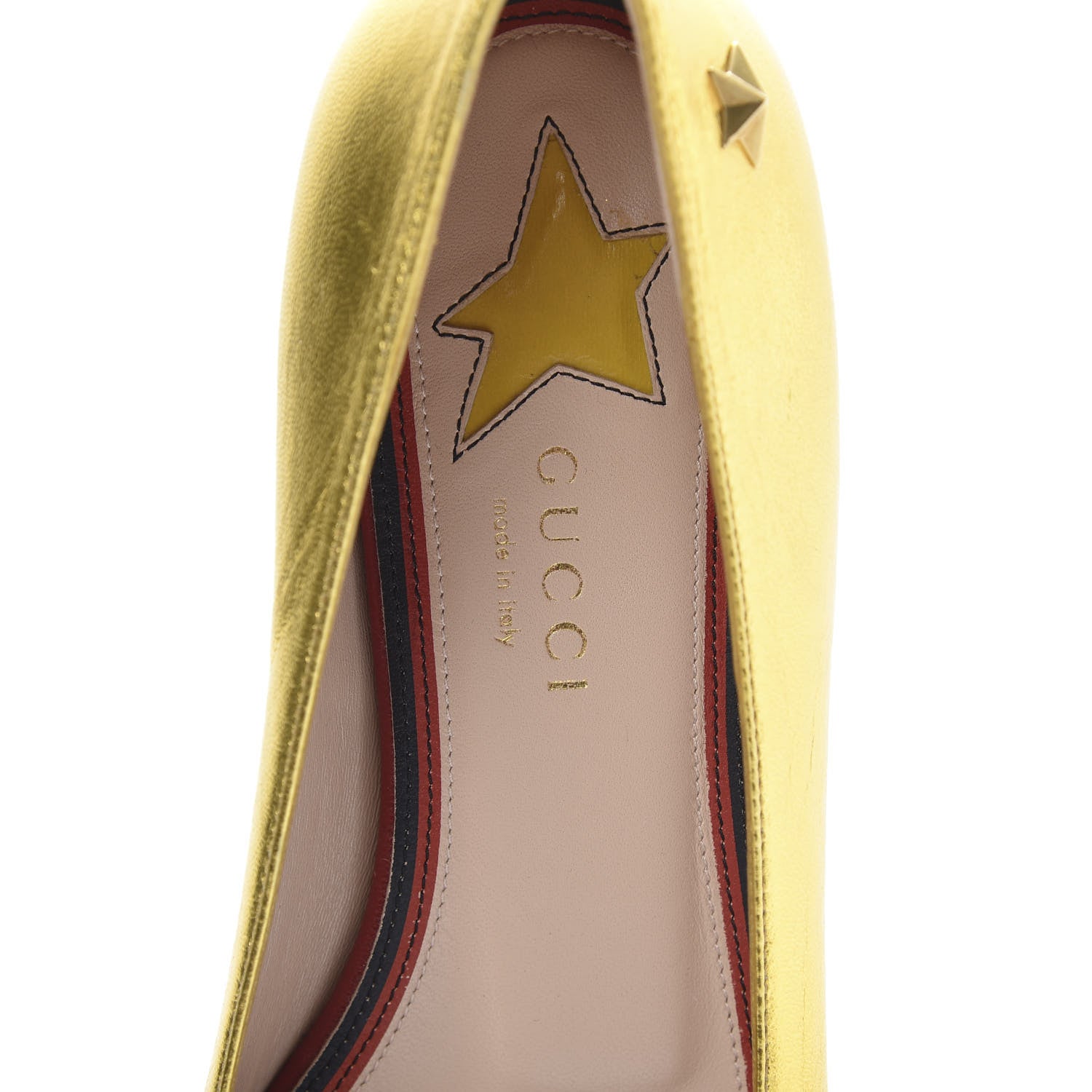 Gucci Metallic Nappa Silk Web Ballerina Flat 37.5 Gold 7 of 10
