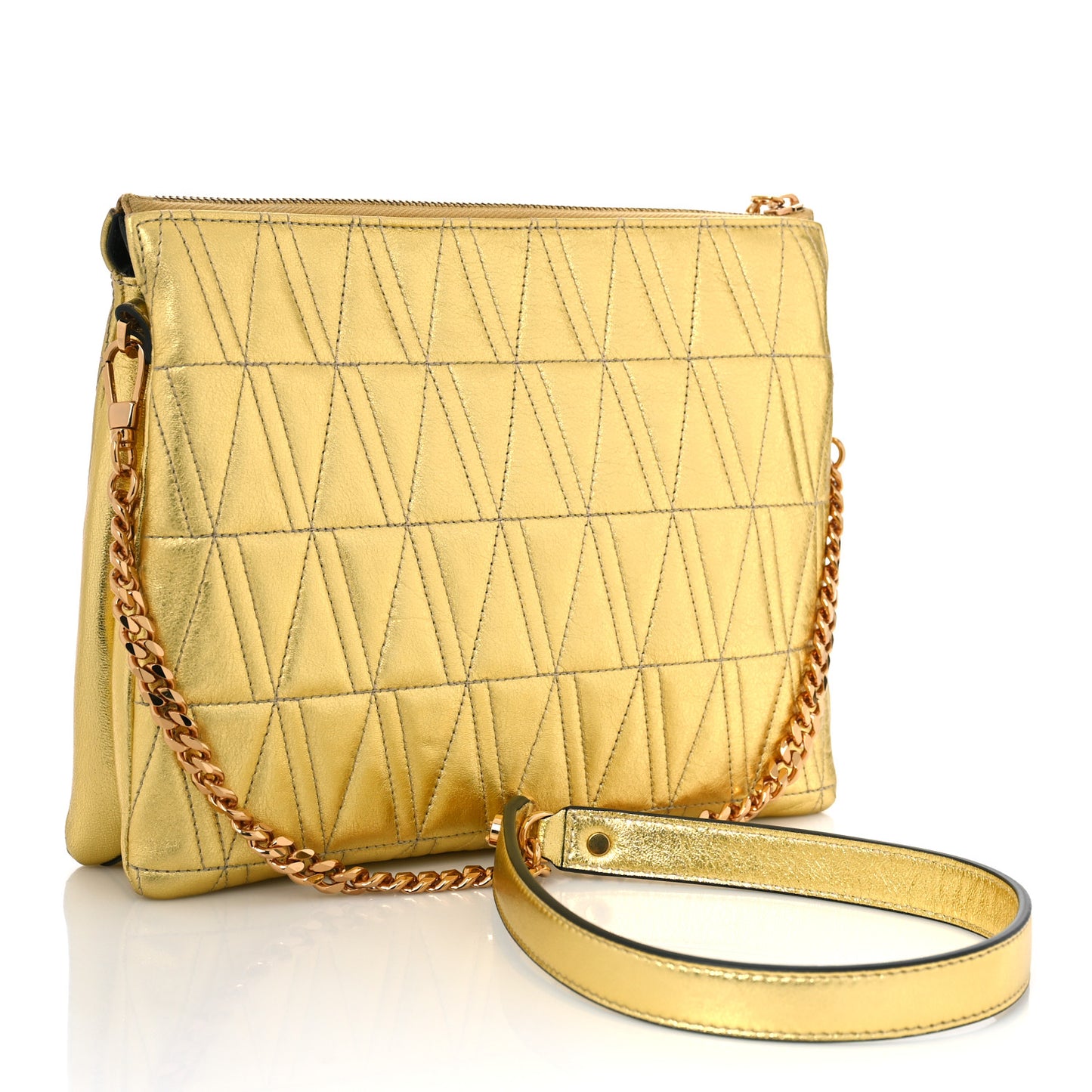 Metallic Lambskin Quilted Virtus Crossbody Bag Gold