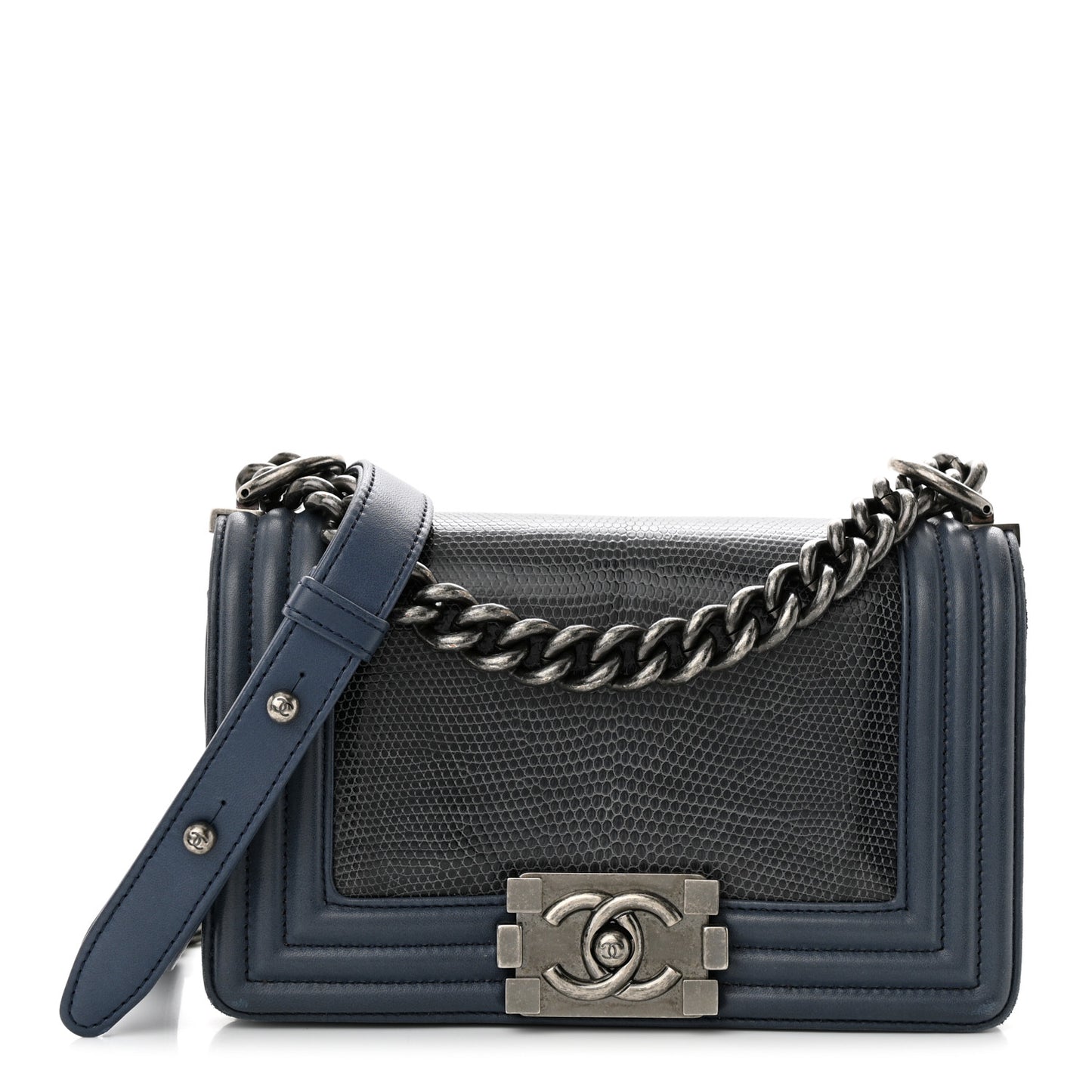 Lizard Calfskin Small Boy Flap Blue
