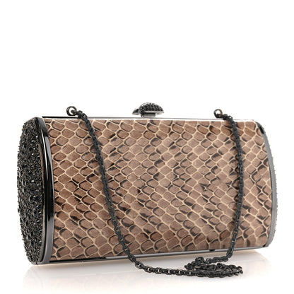 Judith Leiber Snakeskin Crystal Box Clutch Brown Black 3 of 10