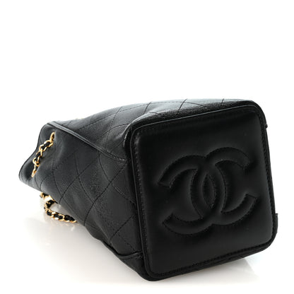 Chanel Lambskin Quilted Mini Bucket Bag With Chain  Black 7 of 19