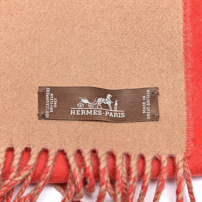 Hermes Cashmere Fringe Stole Camel Rouge Casaque 4 of 5