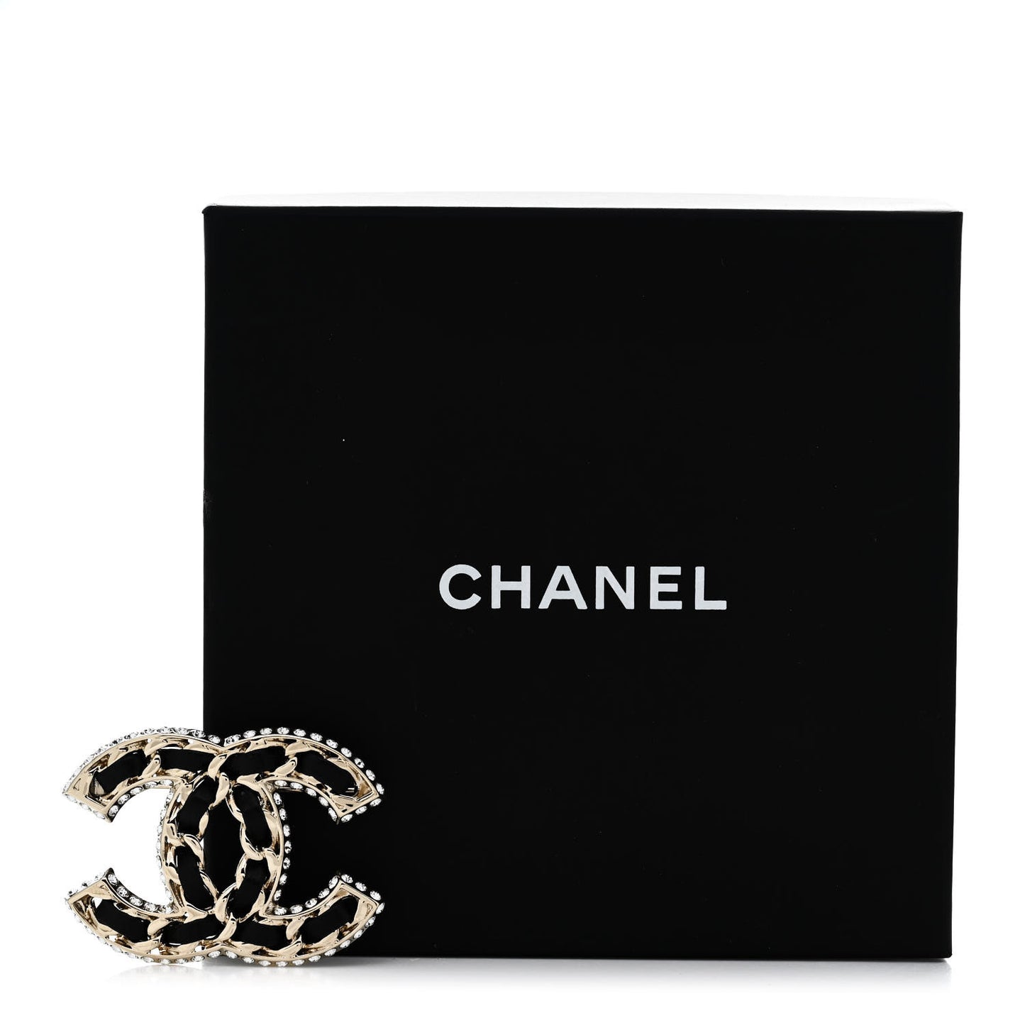 Lambskin Crystal CC Chain Brooch Black Gold