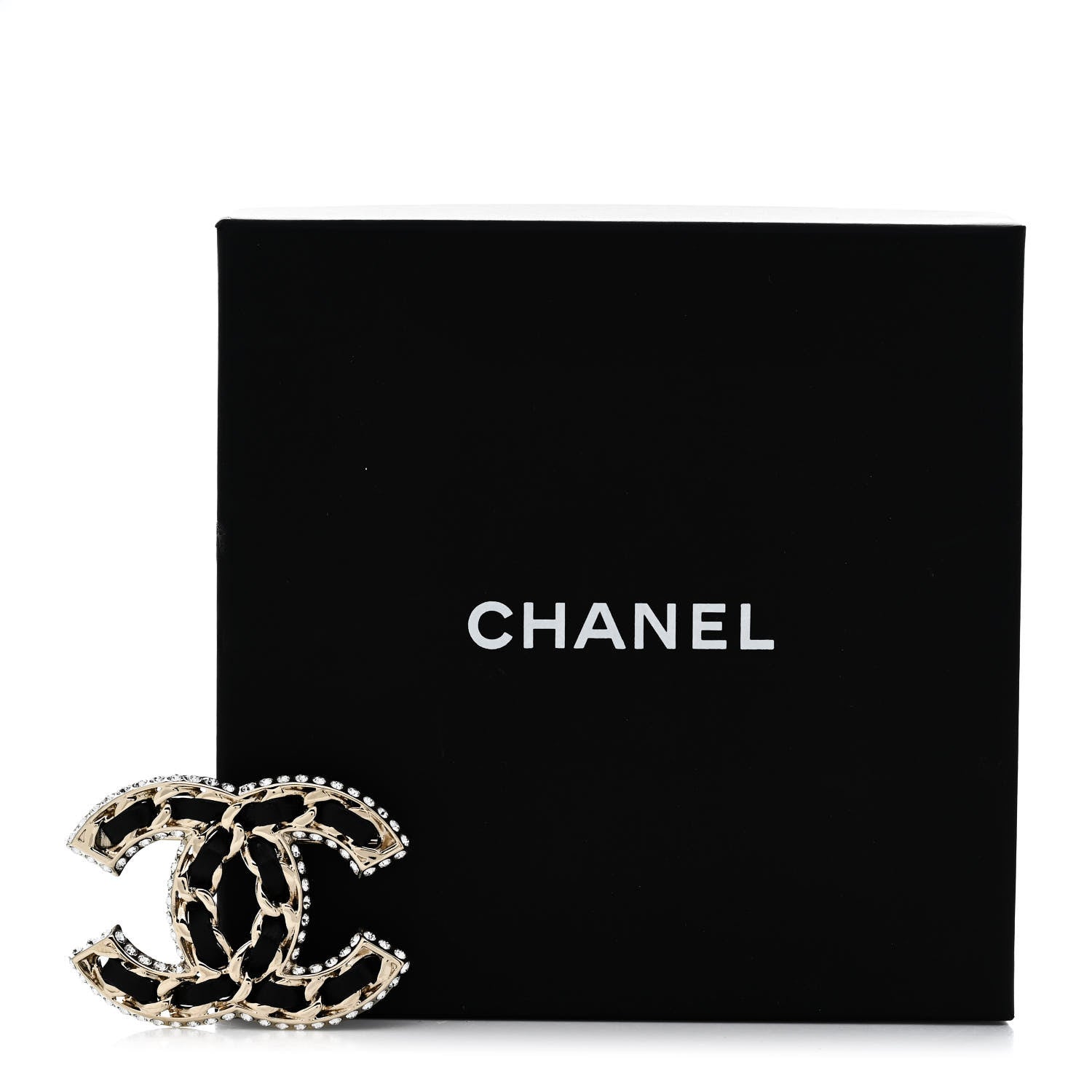 Chanel Lambskin Crystal CC Chain Brooch Black Gold 4 of 4