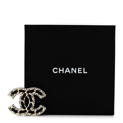 Chanel Lambskin Crystal CC Chain Brooch Black Gold 4 of 4