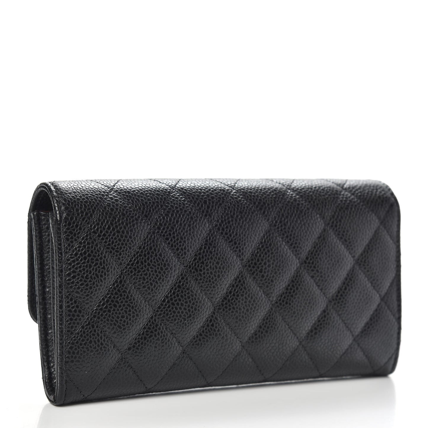 Caviar Quilted Large Gusset Flap Wallet Black