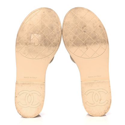 Chanel Lambskin Quilted CC Slip On Platform Sandals 36 Beige 5 of 9