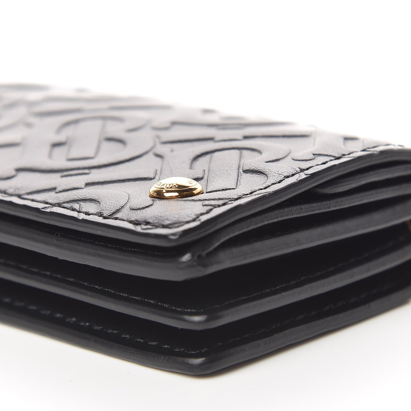 Calfskin Embossed Monogram Chain Card Case Black