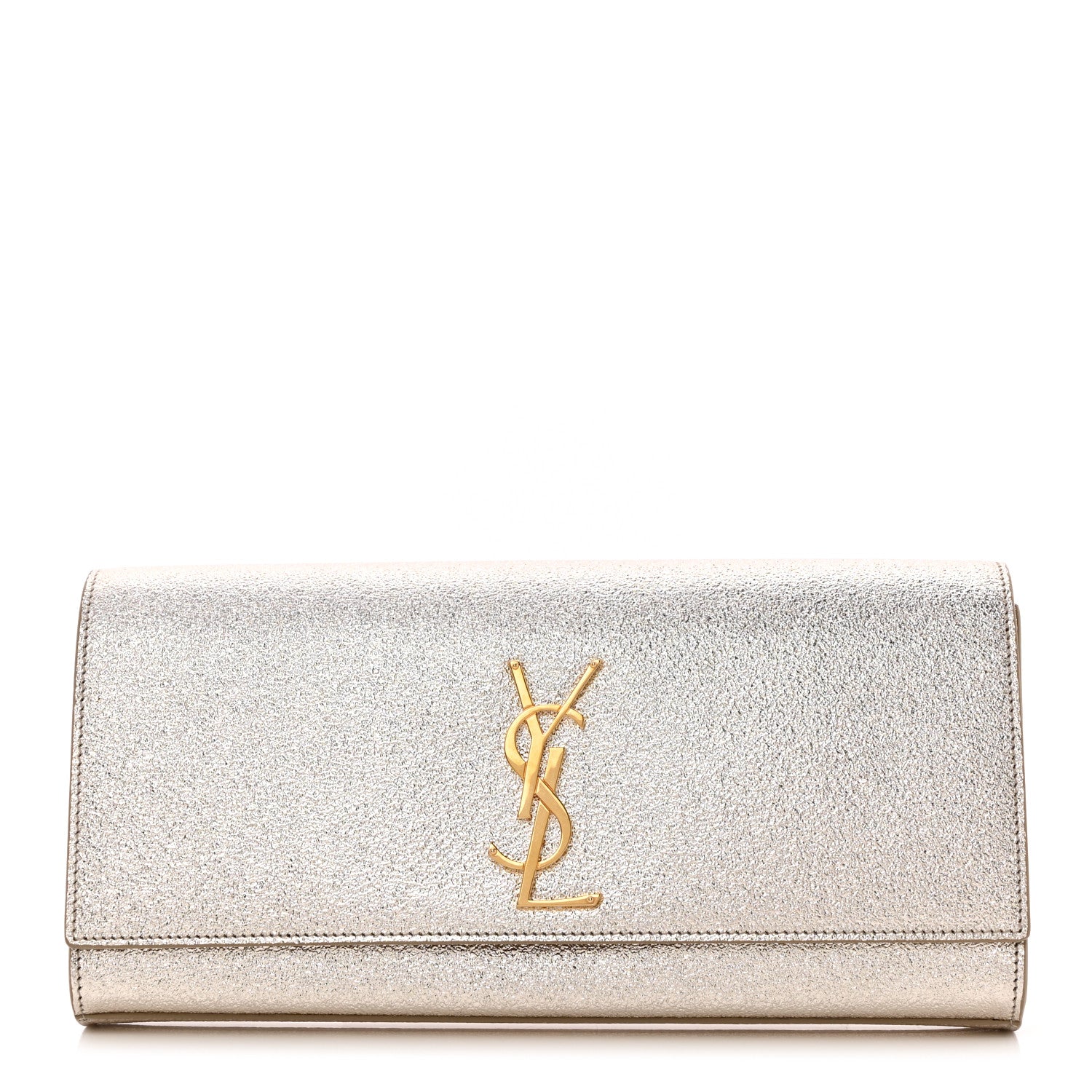 Saint Laurent Metallic Textured Calfskin Classic Monogram Cassandre Clutch Pale Gold 1 of 9