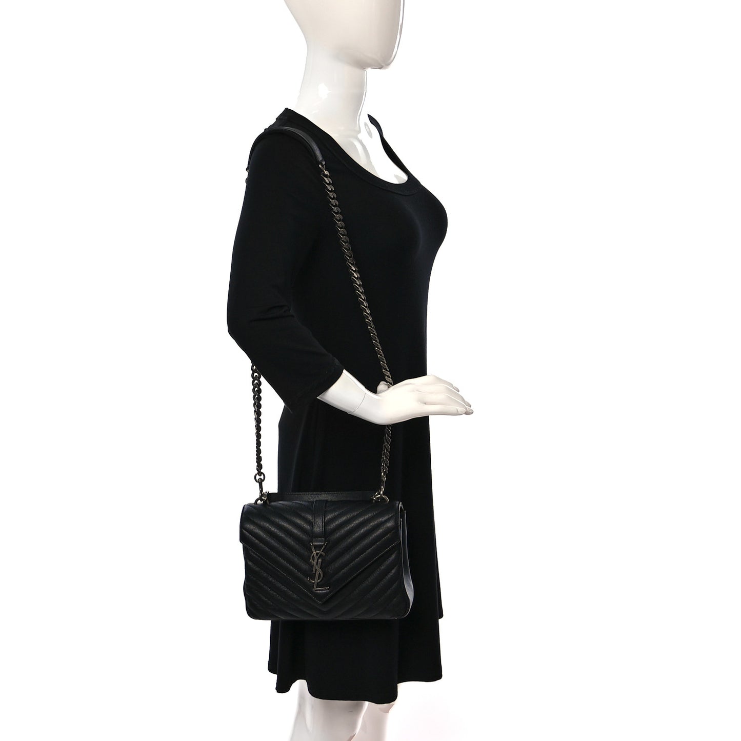 Sheepskin Matelasse Chevron Monogram Medium College Bag Black