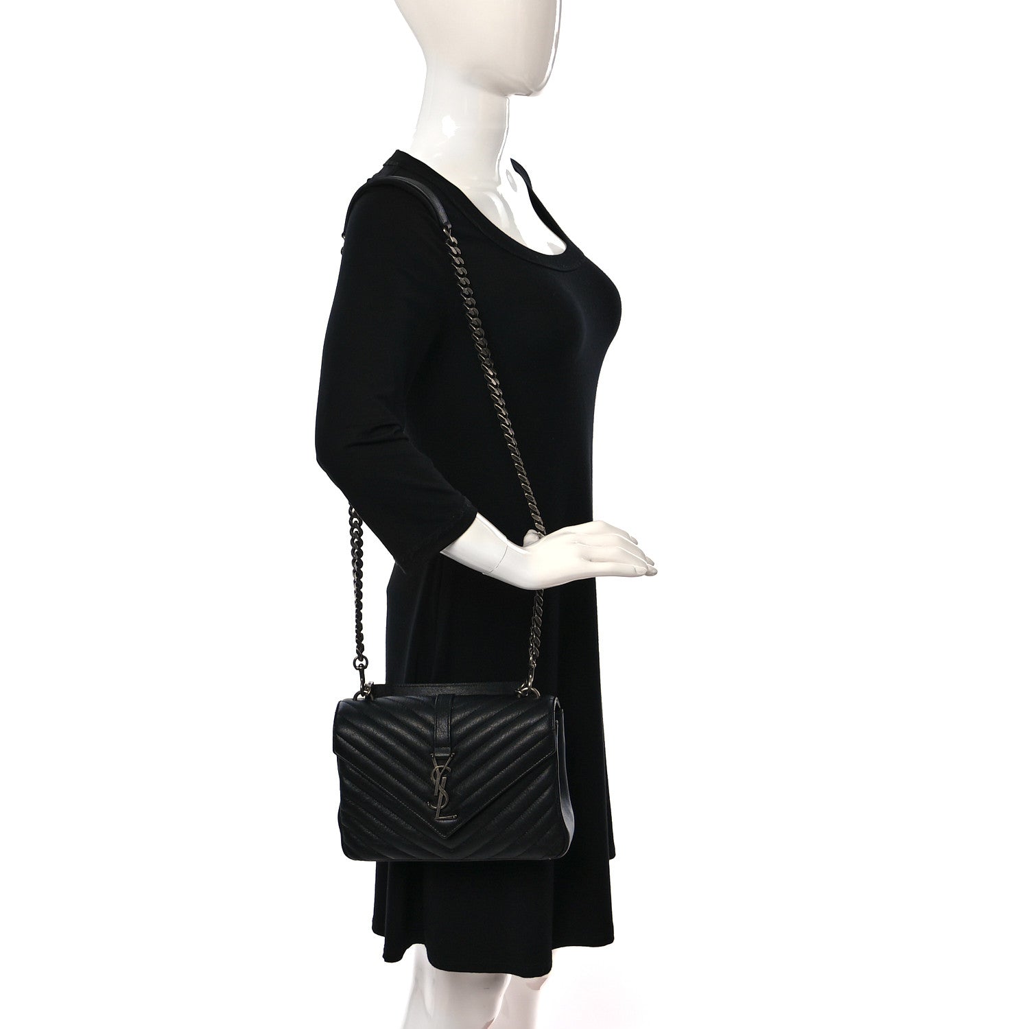 Saint Laurent Sheepskin Matelasse Chevron Monogram Medium College Bag Black 2 of 9