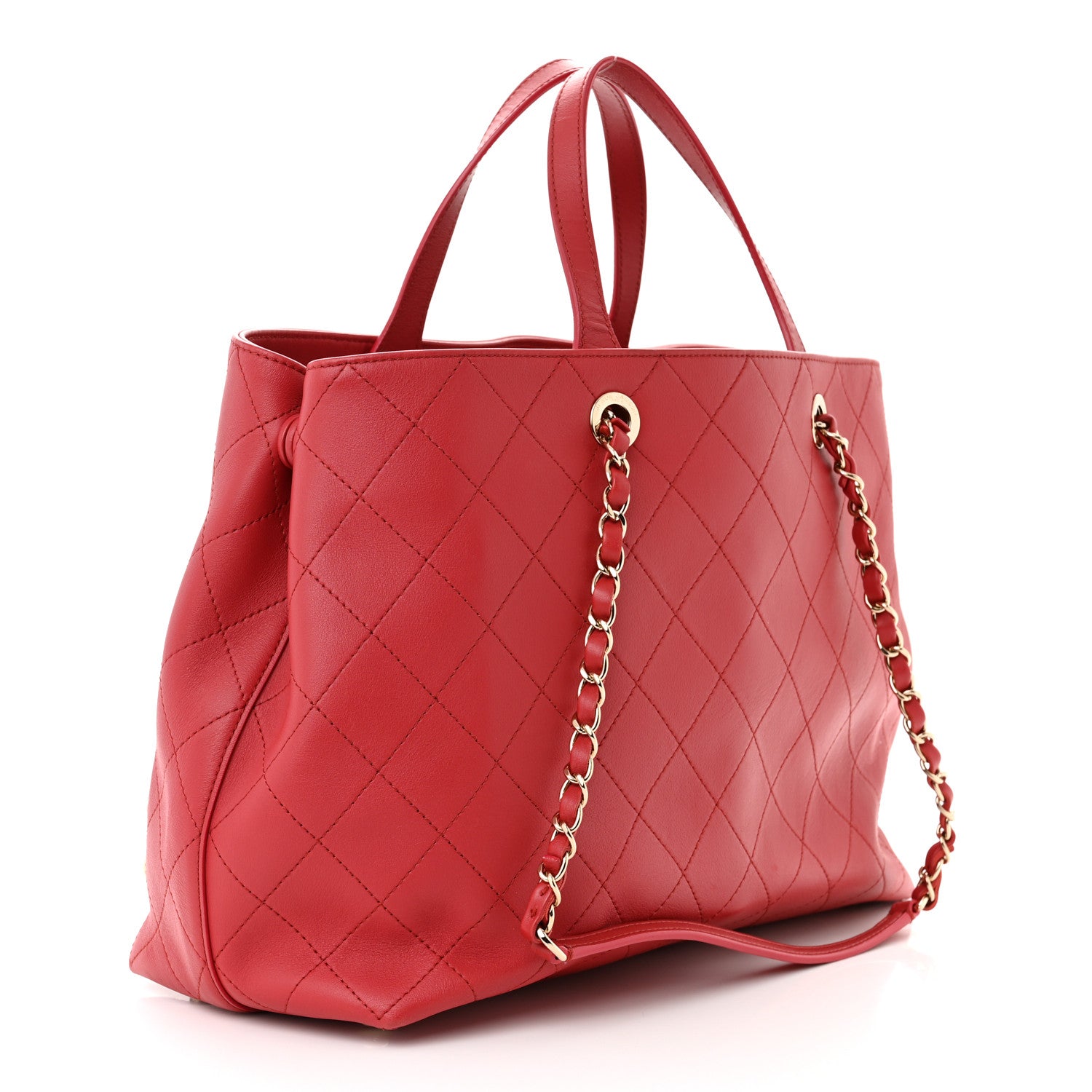 Chanel Calfskin Stitch Medium Ring My Bag Shopping Tote Red 3 of 13