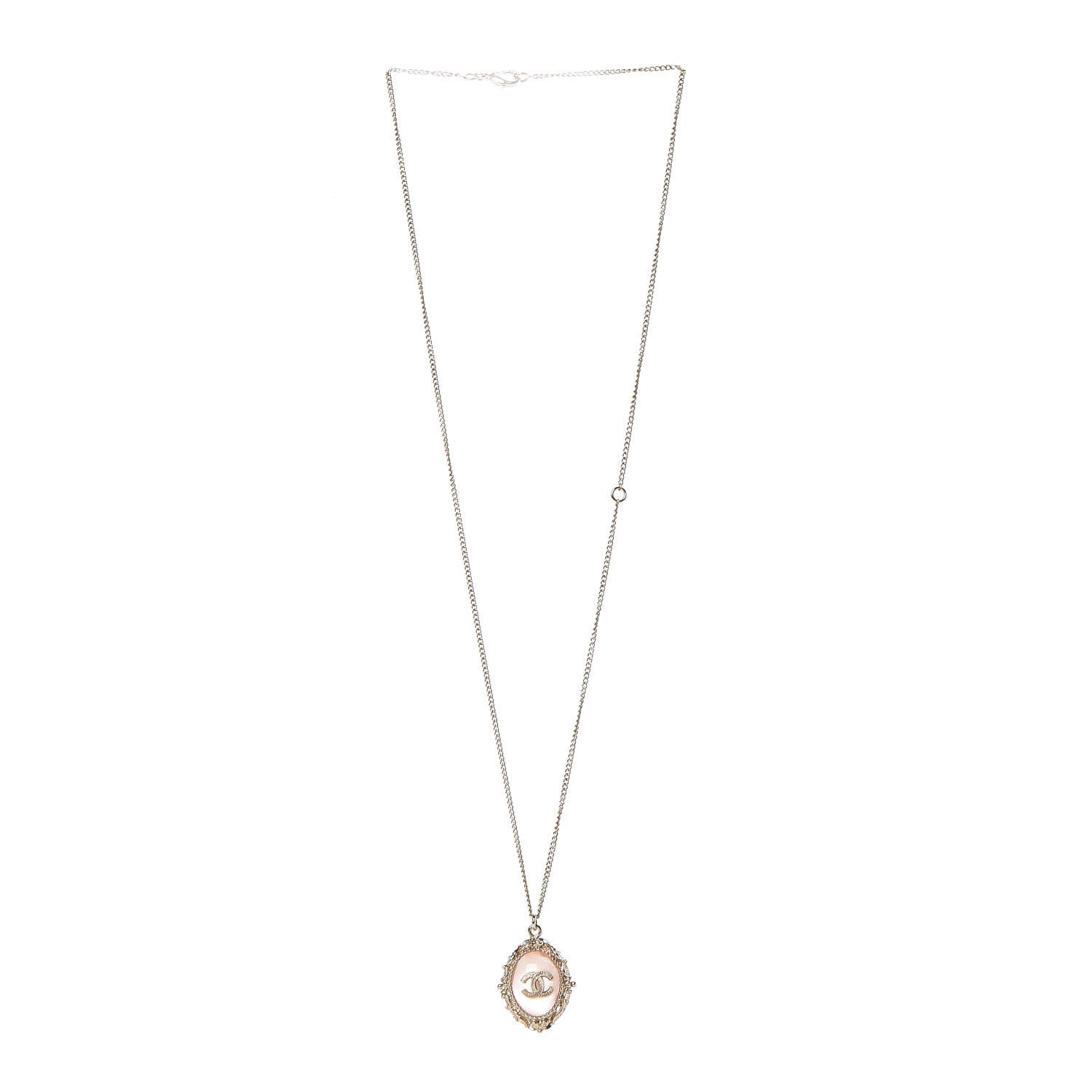 Chanel Resin CC Medallion Pendant Necklace Gold Pink 3 of 7