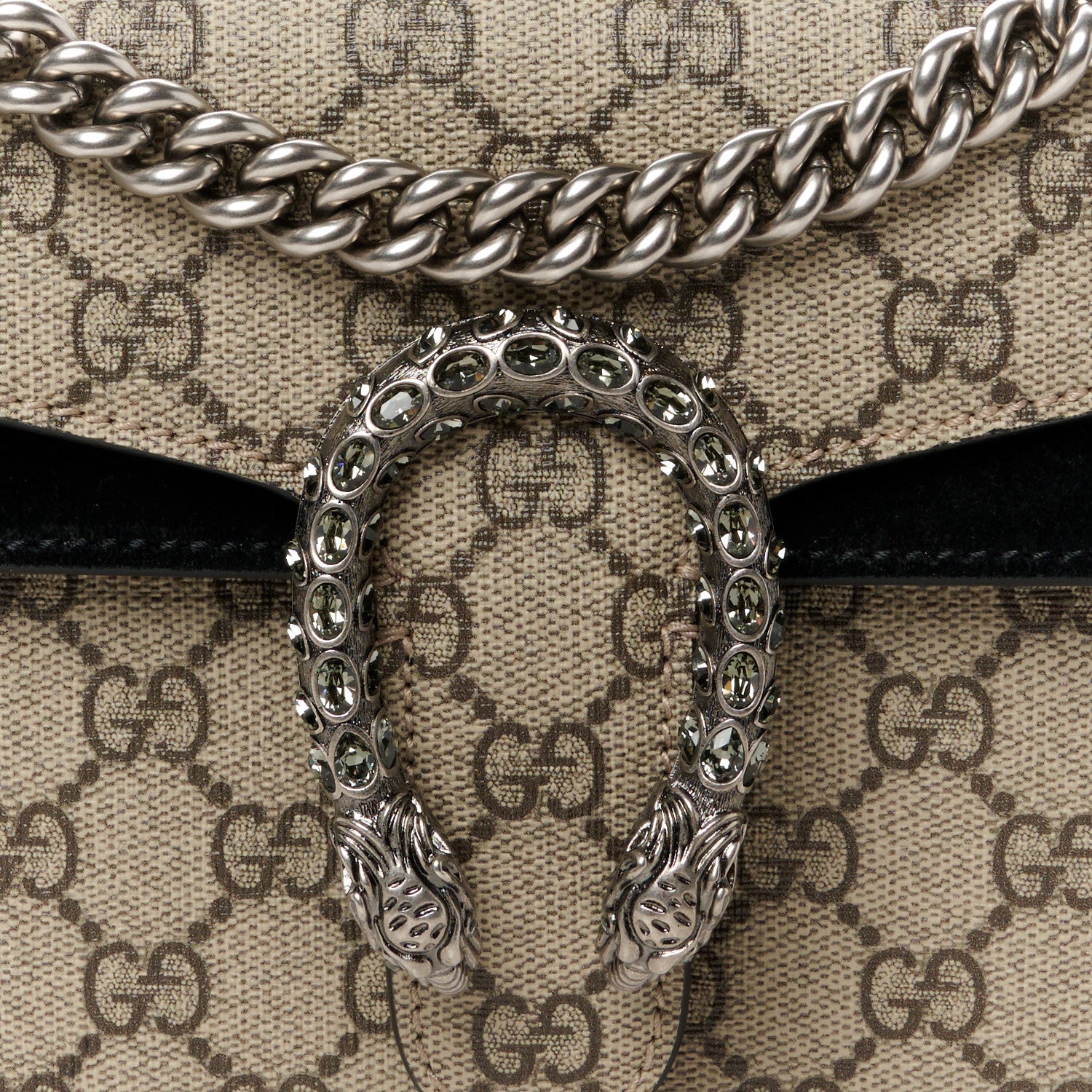 Gucci GG Supreme Monogram Suede Crystal Small Dionysus Shoulder Bag Beige Ebony Black 8 of 10