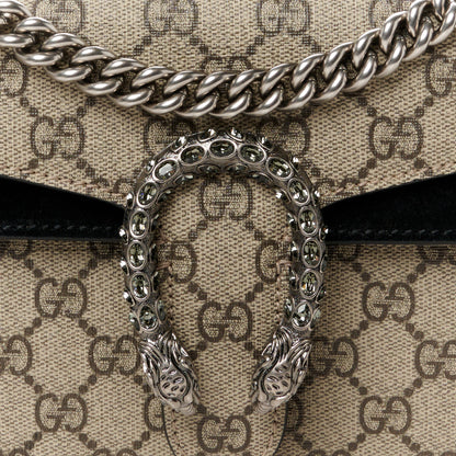 Gucci GG Supreme Monogram Suede Crystal Small Dionysus Shoulder Bag Beige Ebony Black 8 of 10
