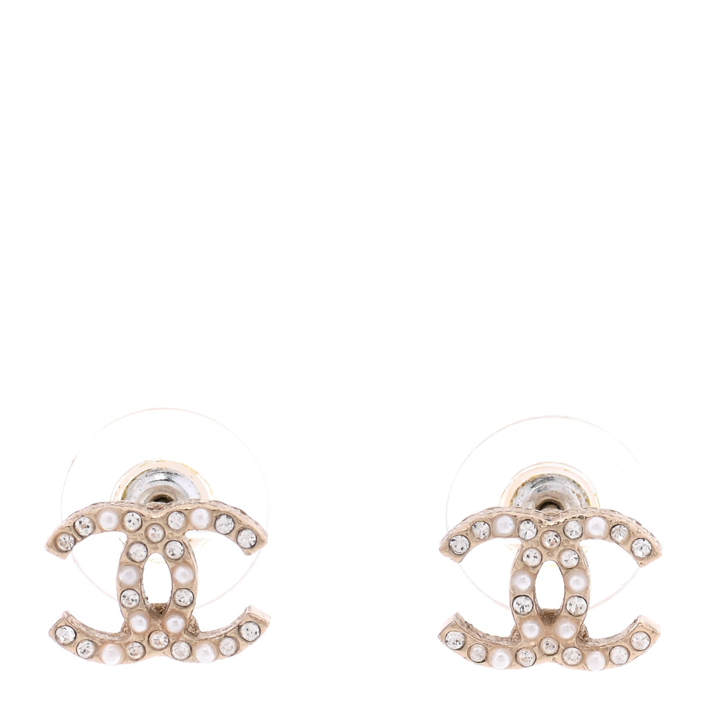 Crystal Pearl CC Earrings Gold