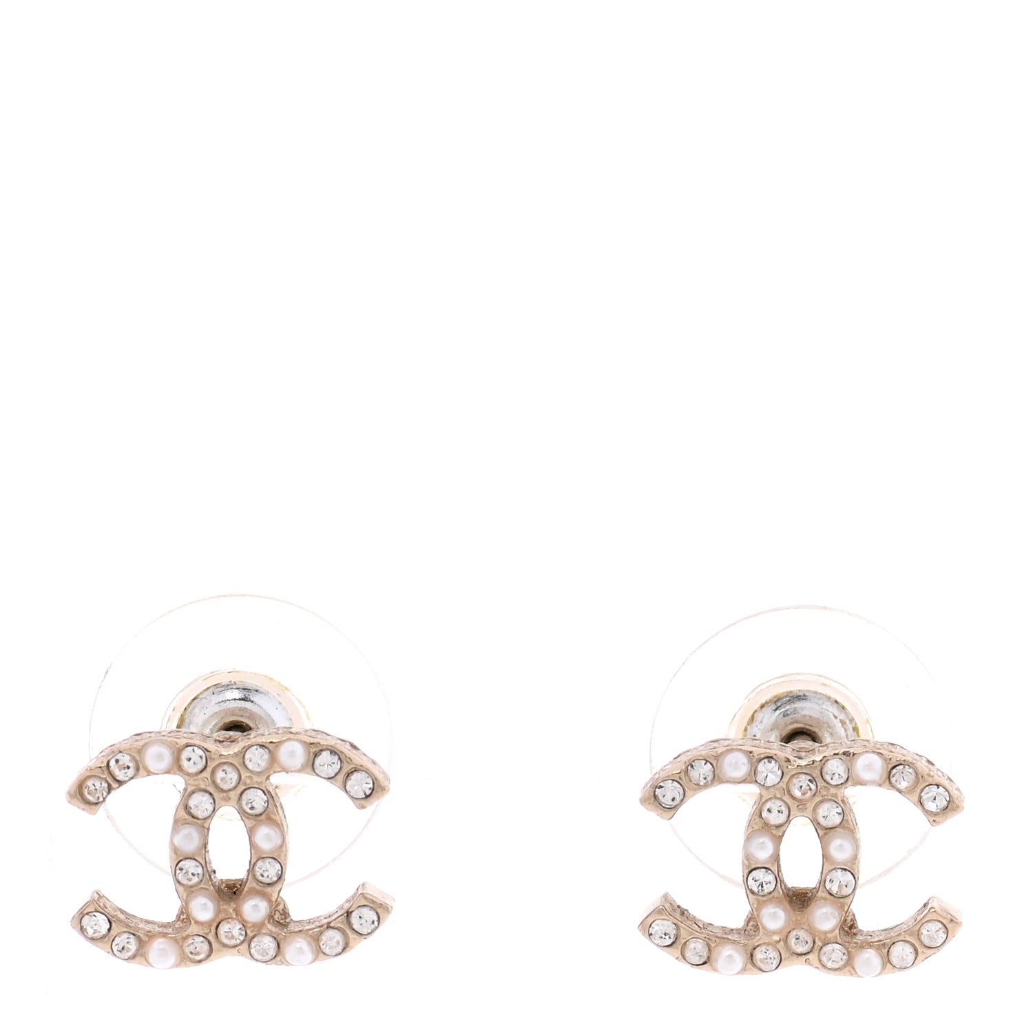 Chanel Crystal Pearl CC Earrings Gold 1 of 6
