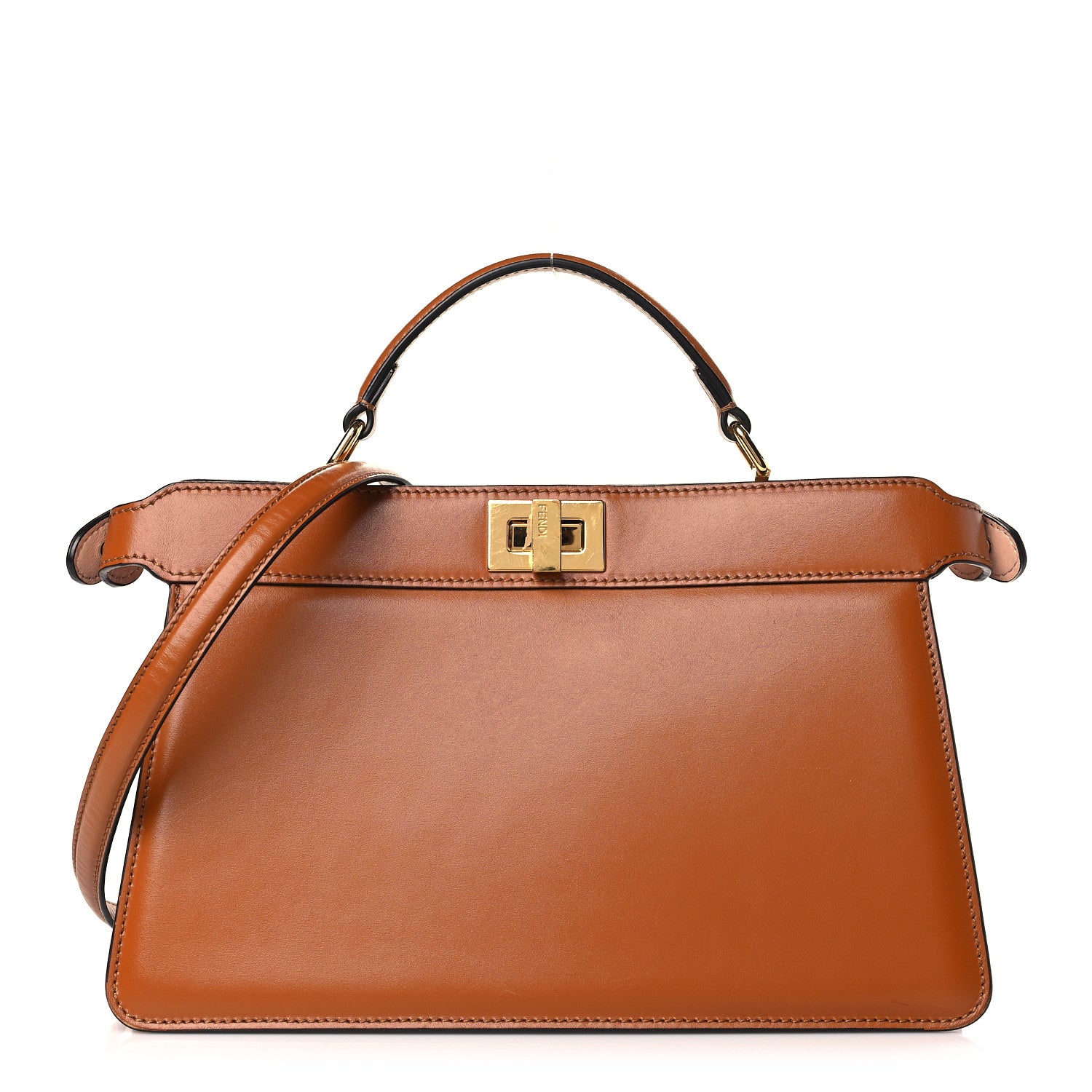 Fendi Vitello King Luxor Shiny Nappa Medium Peekaboo I SEE U East West Satchel Brandy Light Rose 1 of 9