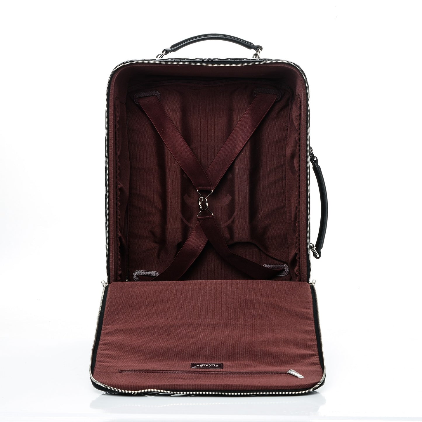 Vinyl Calfskin Quilted Trolley Rolling Luggage Black