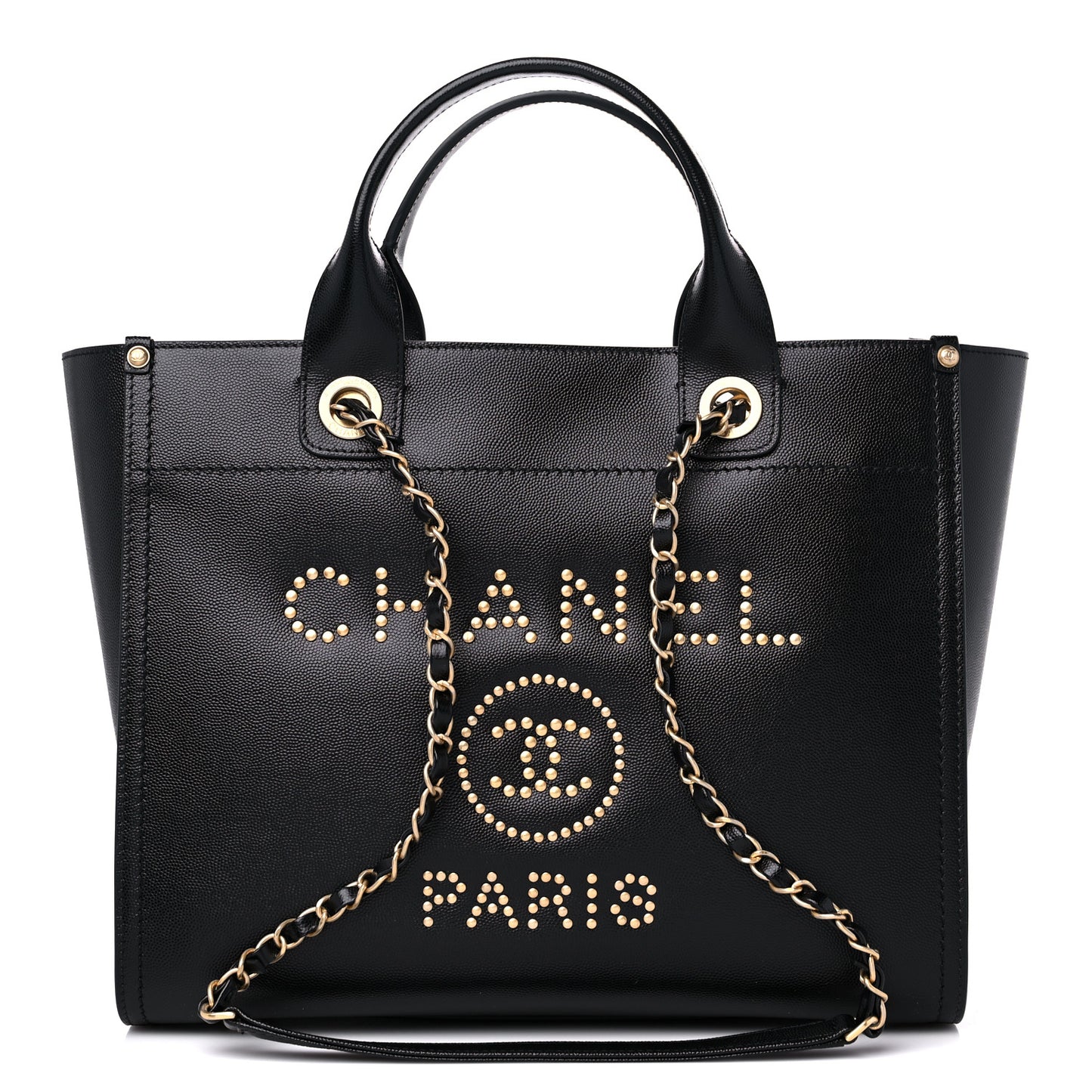 Caviar Small Studded Deauville Tote Black