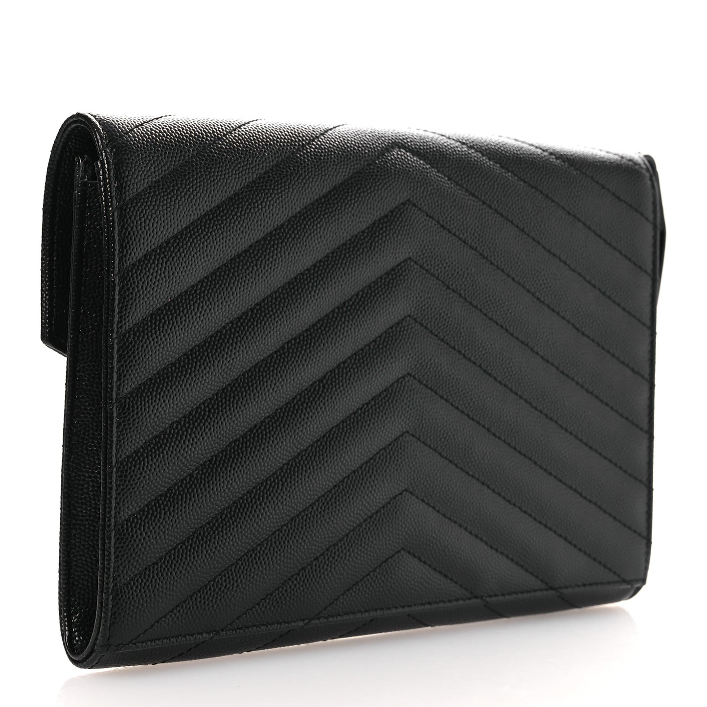 Grain De Poudre Matelasse Chevron Monogram Envelope Clutch Black