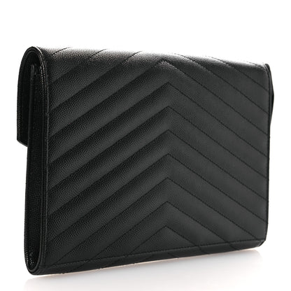 Saint Laurent Grain De Poudre Matelasse Chevron Monogram Envelope Clutch Black 3 of 10