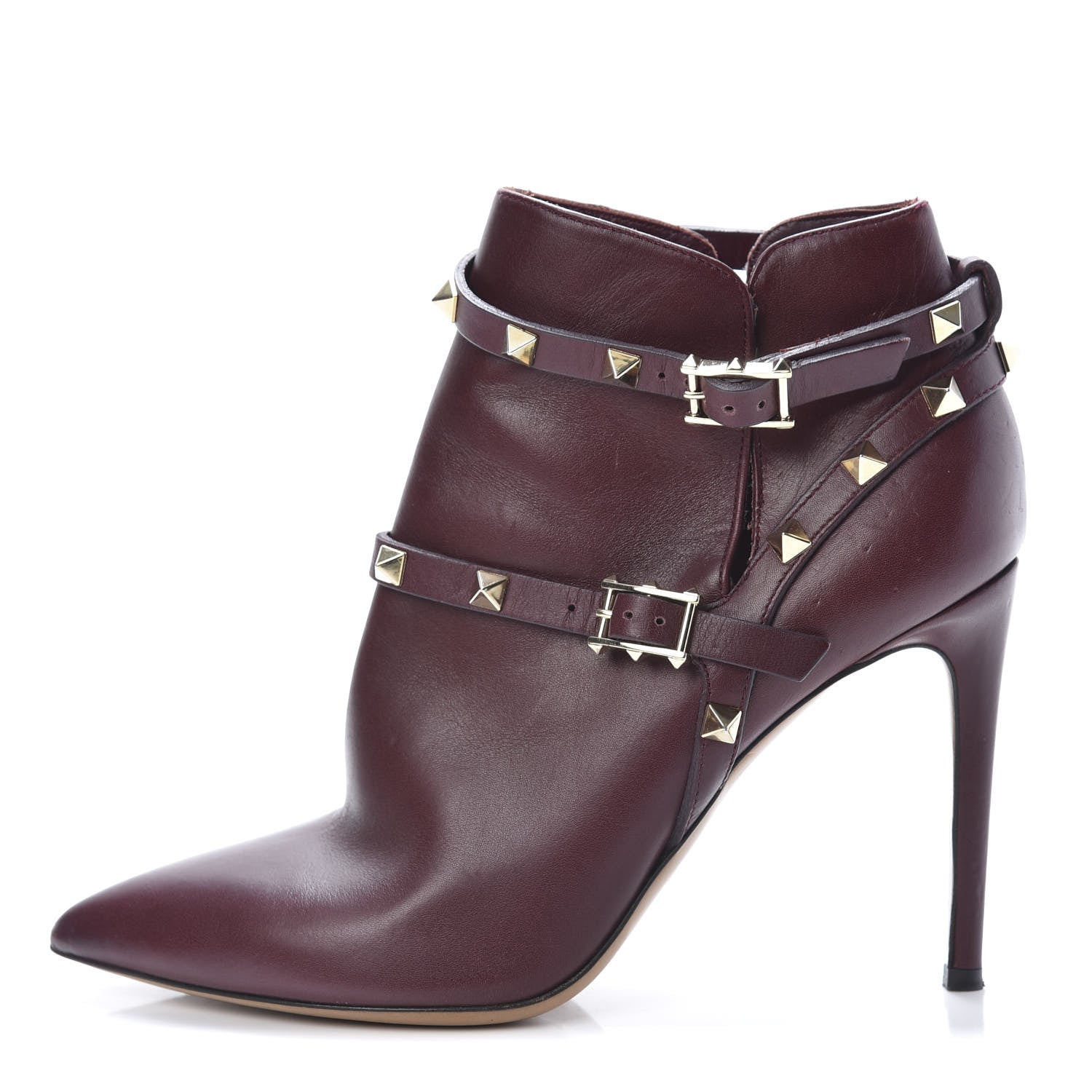 Valentino Garavani Calfskin Rockstud Double Buckle 100mm Ankle Boots 37.5 Rubin 1 of 17