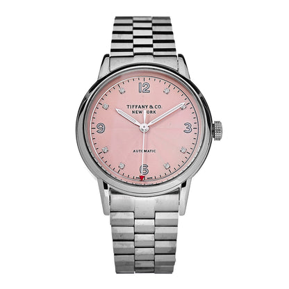 Tiffany Stainless Steel Diamond 34mm CT60 3-Hand Automatic Watch Pink 1 of 6