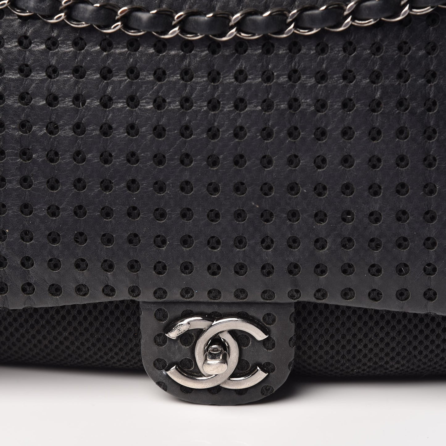 Perforated Lambskin Jumbo Easy Flap Black