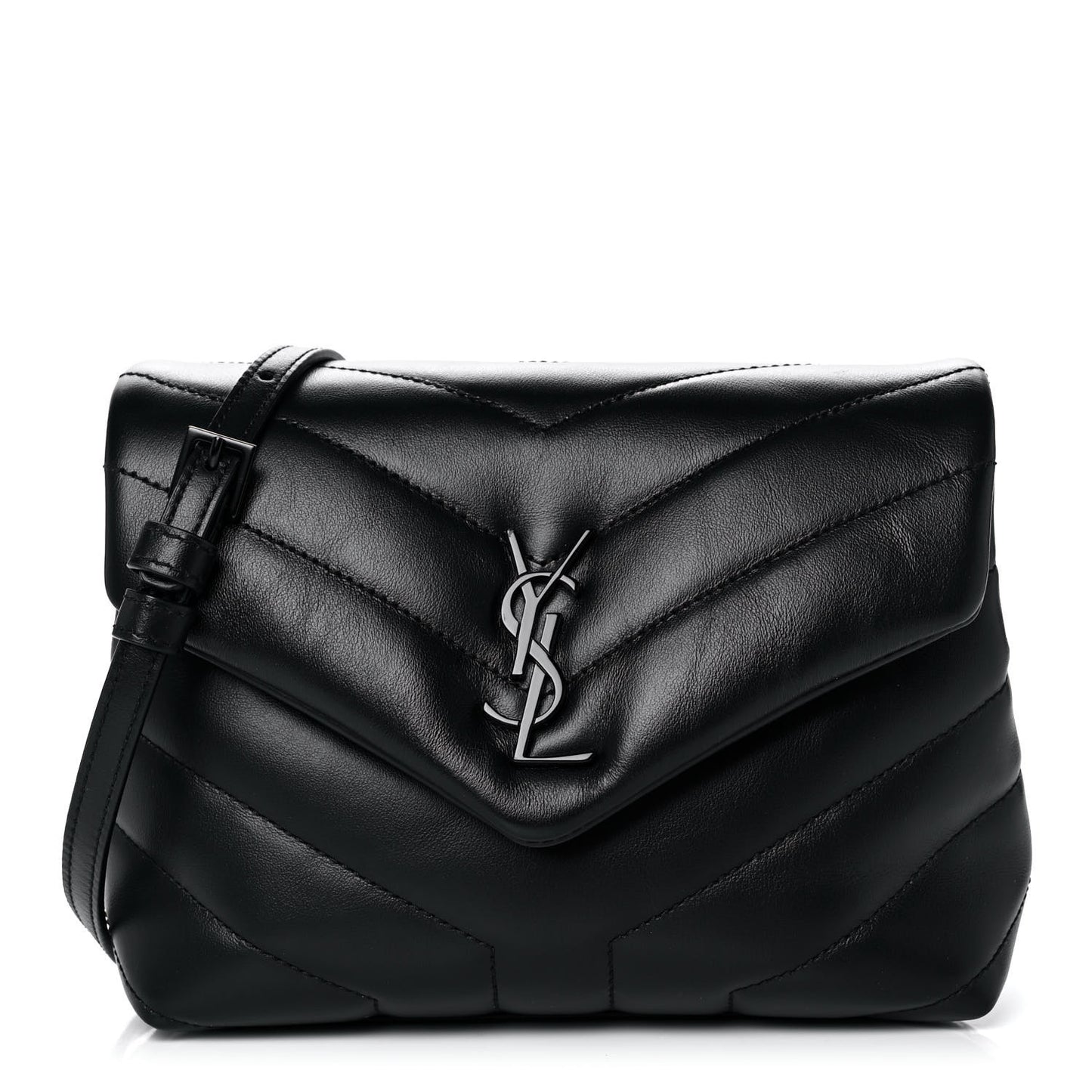 Calfskin Y Quilted Monogram Toy Loulou Crossbody Bag Black