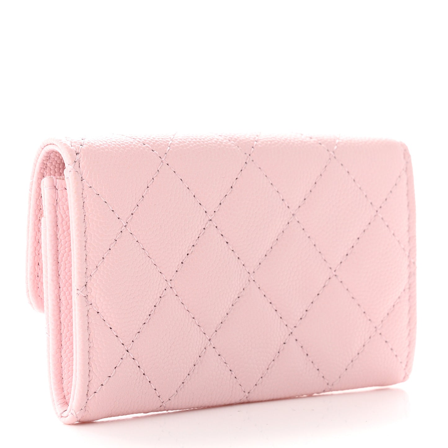 Caviar Quilted Crystal CC Flap Card Holder Pink