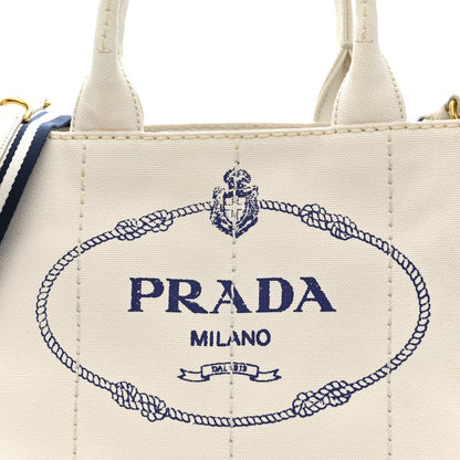 Prada Canapa Small Logo Tote Bianco Blue 5 of 10