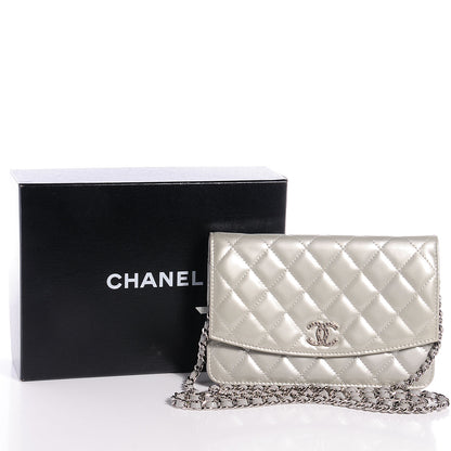 Chanel Patent Quilted Brilliant Wallet On Chain WOC Silver 5 of 9