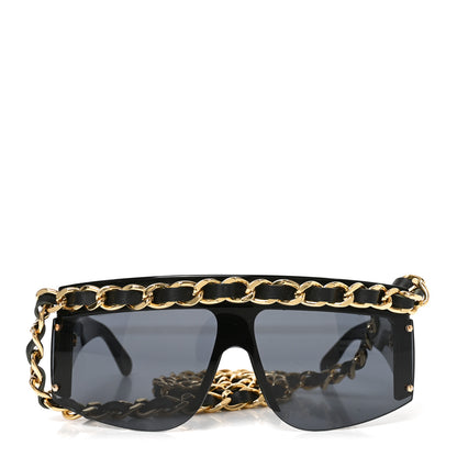 Chanel Acetate Metal Calfskin Chain Sunglasses 0027 Black 4 of 7