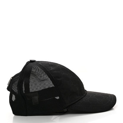Gucci Nylon Light Mesh Dollar Calfskin GG Monogram Baseball Hat M Black 5 of 9