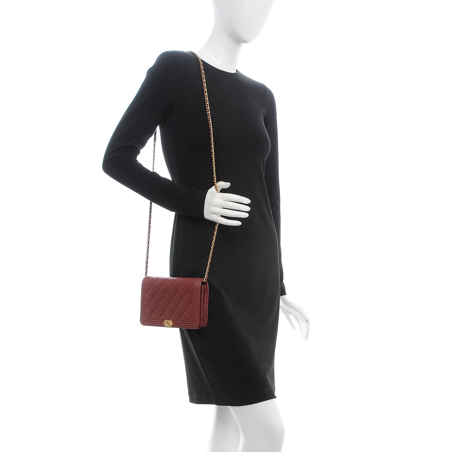 Caviar Quilted Boy Wallet On Chain WOC Burgundy