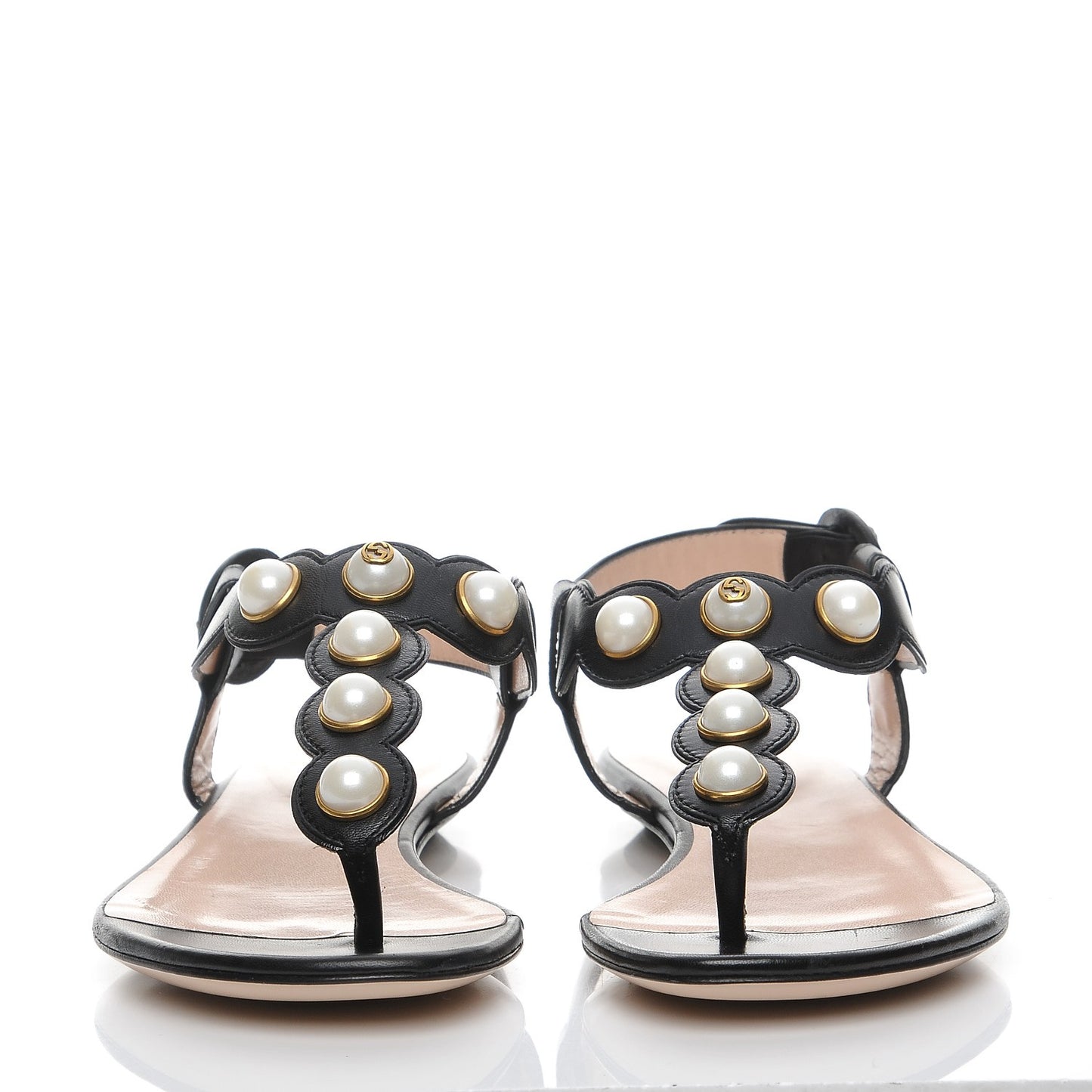 Nappa Willow Pearl Thong Sandals 35 Black
