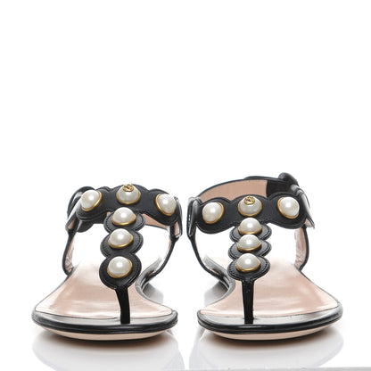Gucci Nappa Willow Pearl Thong Sandals 35 Black 2 of 8