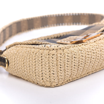 Fendi Fabric Jacquard Raffia Straw Pequin Gingham Woven Baguette Beige Black Natural 5 of 9