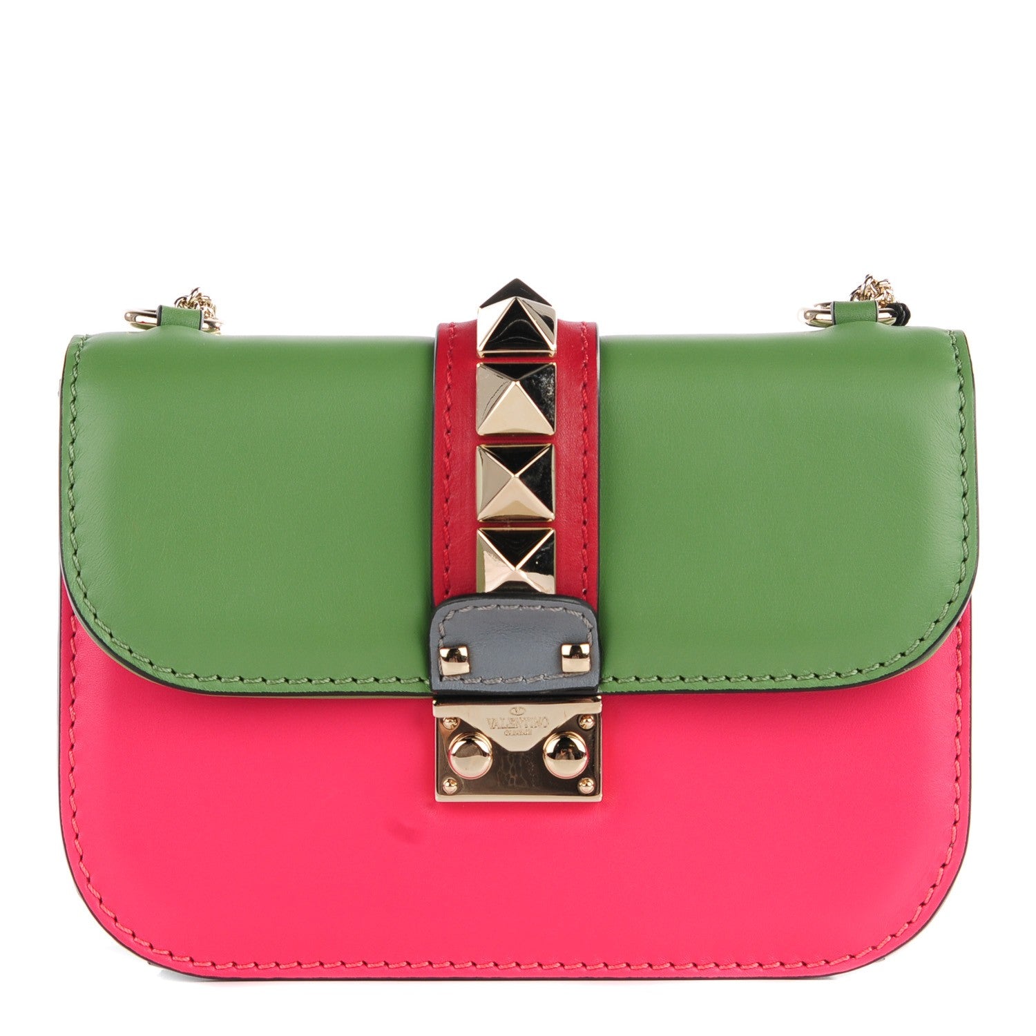 Valentino Garavani Vitello Small Glam Lock Rockstud Flap Green Deep Rose Grey Scarlet 1 of 8
