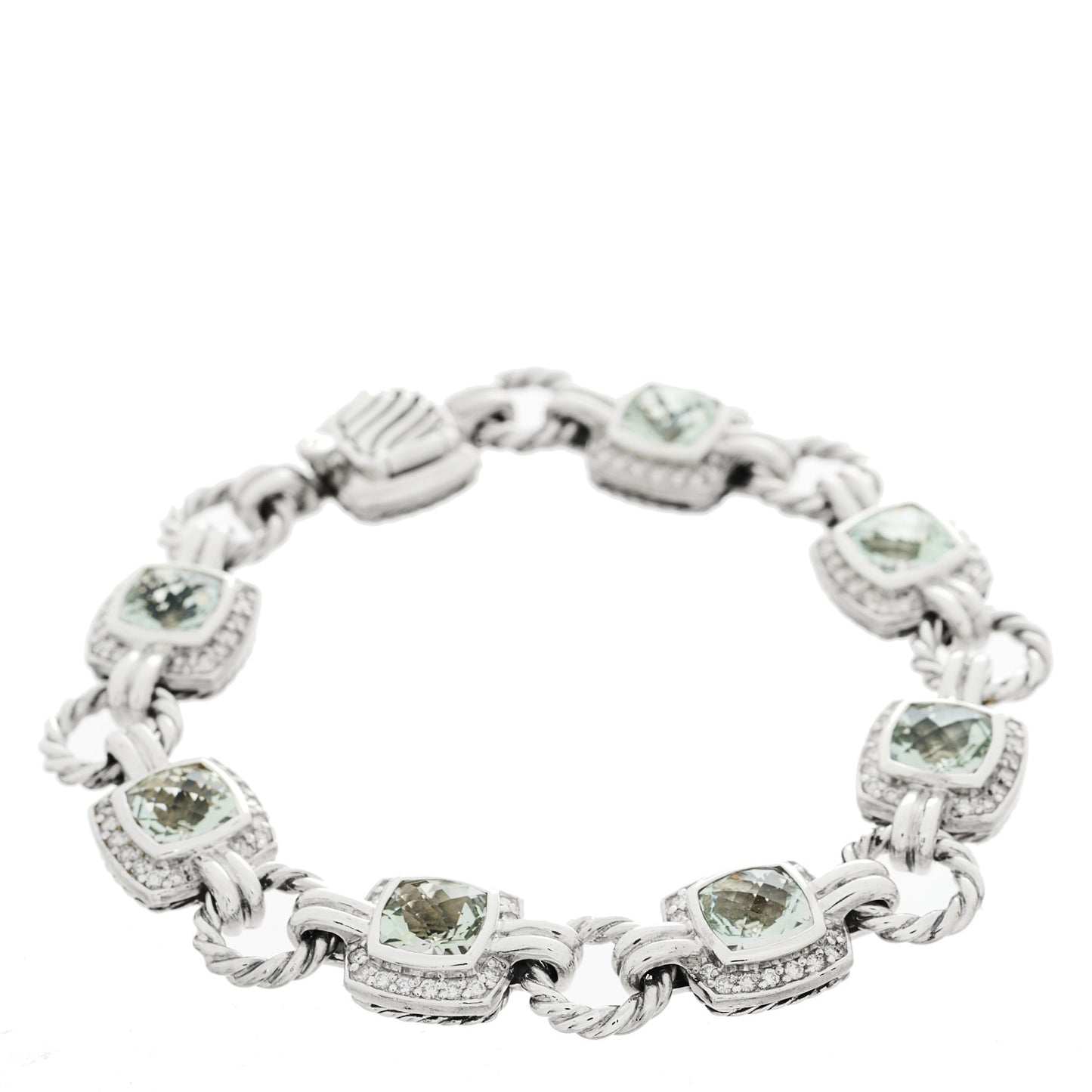 Sterling Silver Diamond Prasiolite Albion Cable Link Bracelet