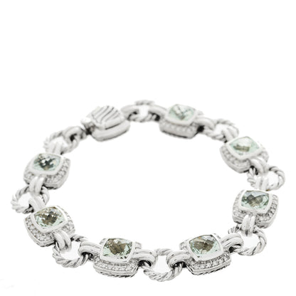 David Yurman Sterling Silver Diamond Prasiolite Albion Cable Link Bracelet 1 of 3