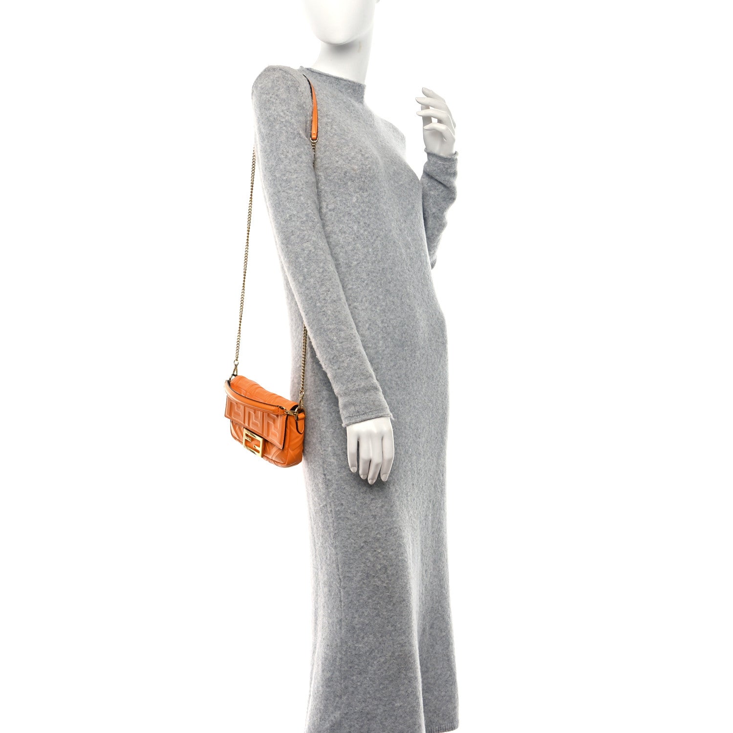 Fendi Nappa FF 1974 Embossed Mini Baguette Clementine 2 of 8