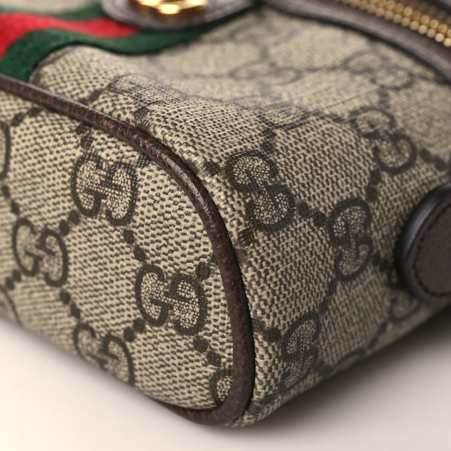 Gucci GG Supreme Monogram Textured Calfskin Web Mini Ophidia Top Handle Bag Beige Ebony New Acero 8 of 9