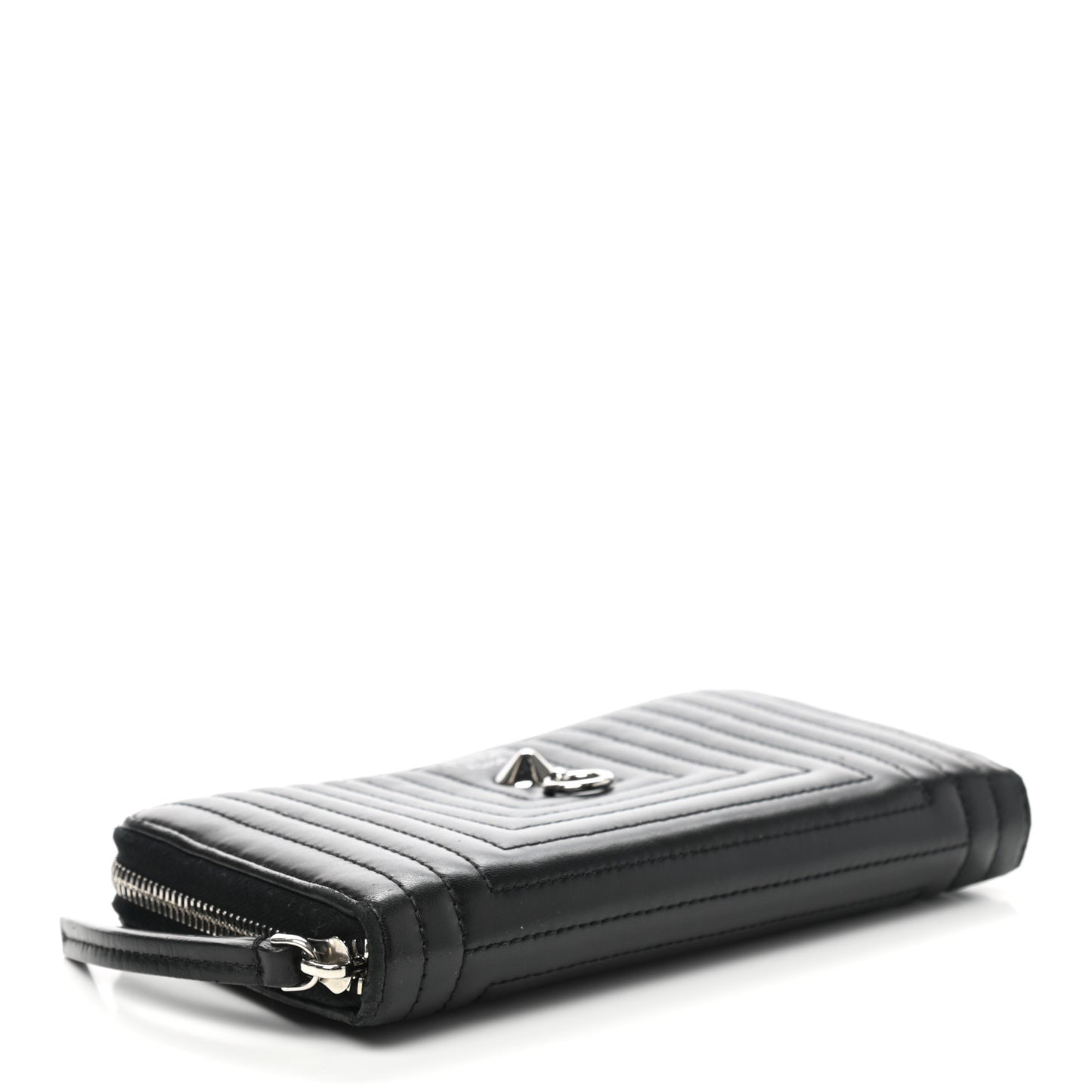 Shiny Nappa Trapuntata DotCom Zip Around Wristlet Wallet Black