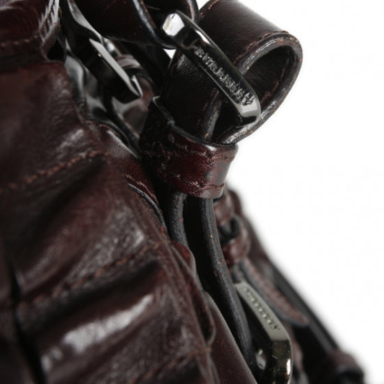 Leather Pleated Lowry Cartridge Bag Dark Purple